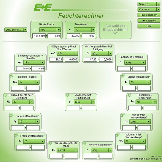 Der Online-Feuchterechner von E+E Elektronik ­berücksichtigt auch Messunsicherheiten.