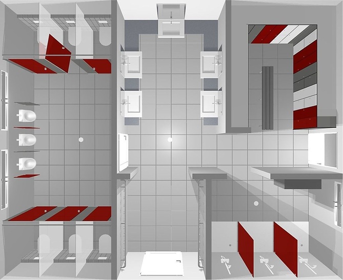Kemmlit: Vogelperspektive der 3D-Sanitärraumplanung.