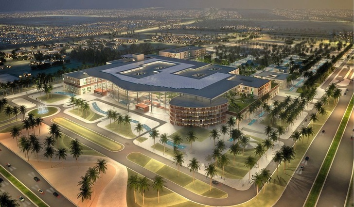 Abb. 1 Aktuelles Obermeyer-Projekt: Gebäude-Gesamtplanung des SEHA-Krankenhauses Al Ain, in Abu Dhabi, Vereinigte Arabische Emirate.