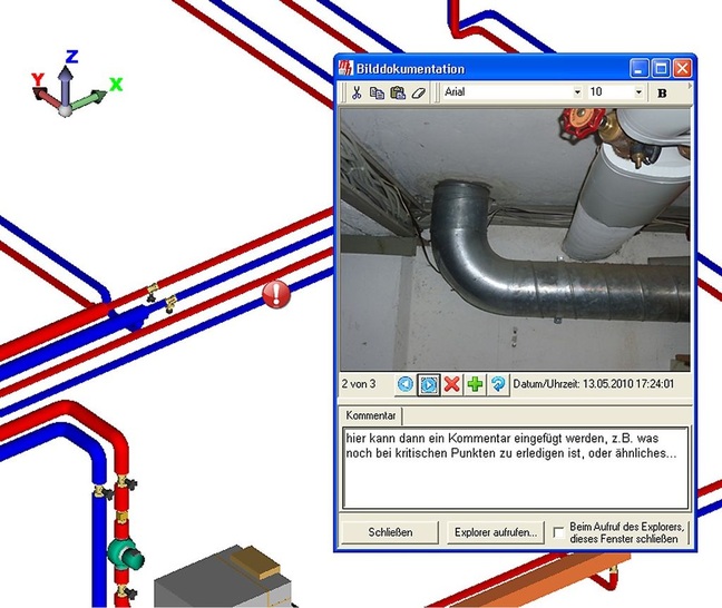 mh-software: Visuelle Zuordnung von Fotos und Kommentaren direkt im Rohrnetz. - © mh-software
