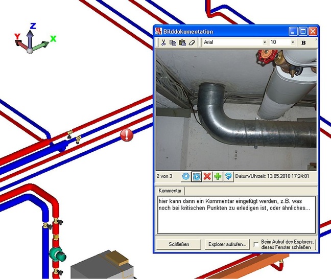 mh-software: Visuelle Zuordnung von Fotos und Kommentaren direkt im Rohrnetz.