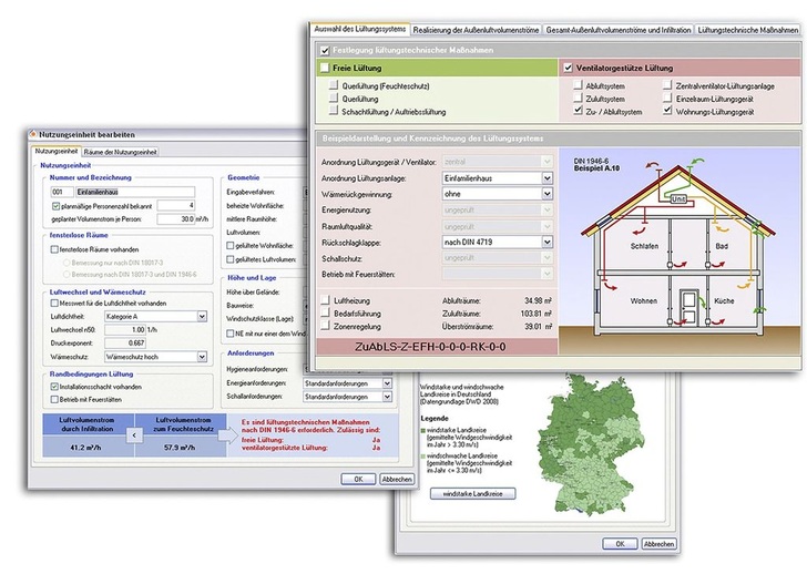 Solar-Computer: Dialoge zur Erstellung eines Lüftungskonzeptes nach DIN 1946-6. - © Solar-Computer
