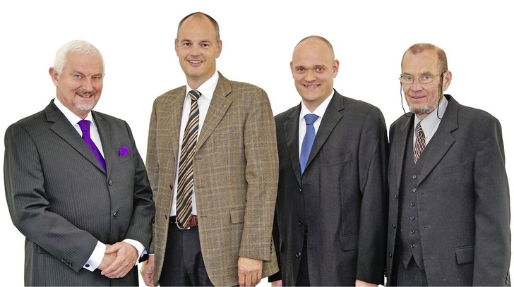 Das Elysator-Team (v.l.): Michael Koch (Senior Produkt-Manager), Manuel W. Rickenbach (Managing Director Elysator Engineering AG), Matthias Rank (Geschäftsführer Elysator Engineering GmbH) und Harald Raden (Marketing). - © Elysator
