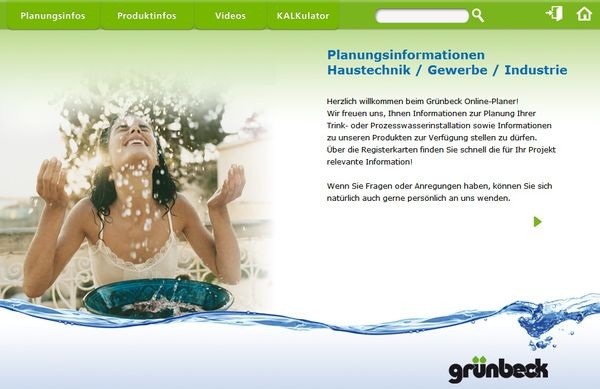 Grünbeck-Webseite www.planungs-info.de mit Informationen für TGA-Fachplaner. (Quelle: Grünbeck) - © Grünbeck
