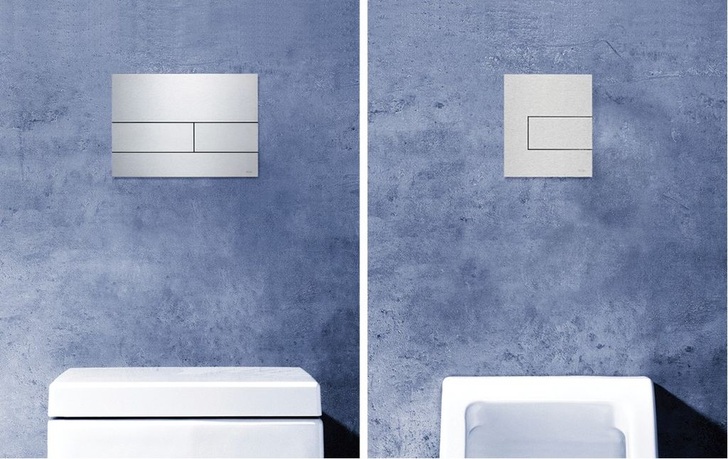 Tecesquare-WC-Spültaster und passender Urinal-Taster. - © Tece
 Tecesquare-WC-Spültaster und passender Urinal-Taster.