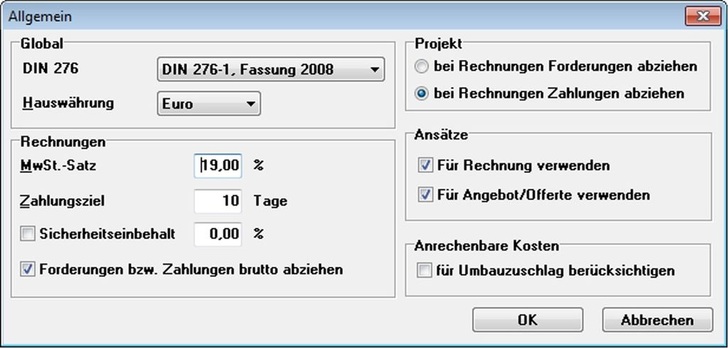 Kobold: Rechnungsvoreinstellungen in S-HOAI. - © Kobold
 Kobold: Rechnungsvoreinstellungen in S-HOAI.