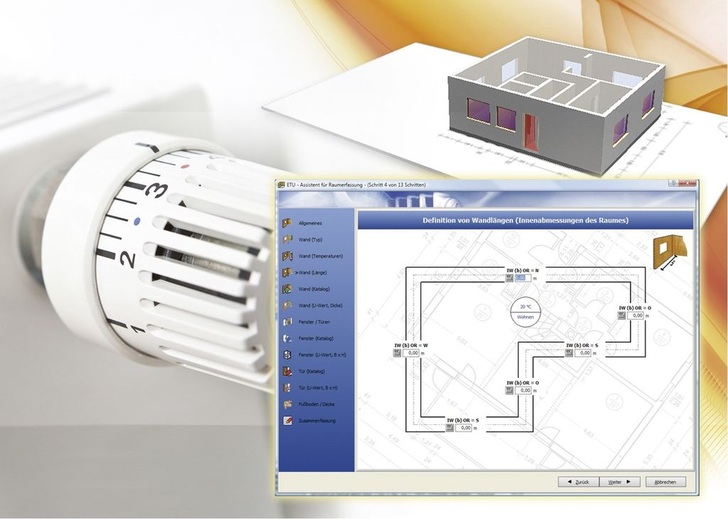 Hottgenroth / ETU: „TGA Heizung 3D“ mit grafischer Aufnahme des ­Grundrisses zur Heizlastberechnung. - © Hottgenroth
