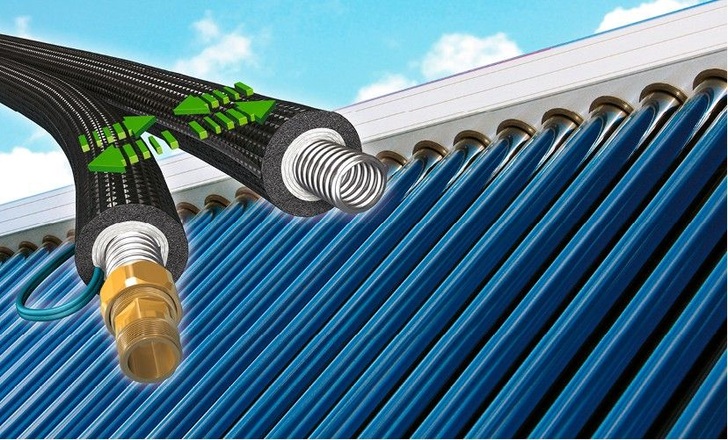 Armacell: Vorisoliertes Doppelrohrsystem Armaflex DuoSolar 220 für Vakuumröhren­kollektoren.