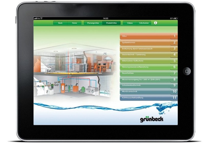 App „Grünbeck for iPad“. - © Grünbeck
 App „Grünbeck for iPad“.