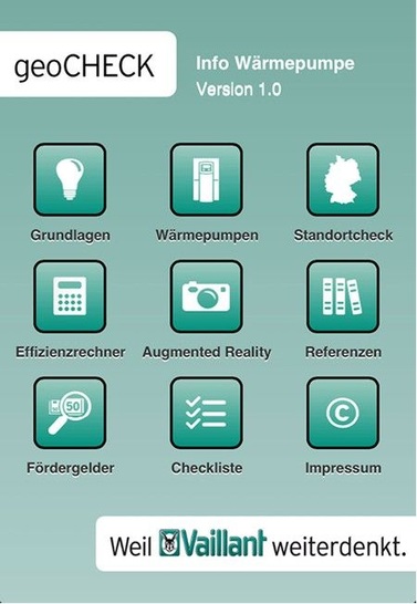 Vaillant: App „Info Wärmepumpe geocheck“. - © Vaillant
