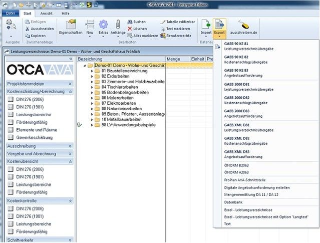Programmteil Kosten­verlauf in Orca AVA.