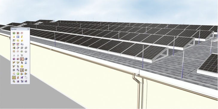 Data Design System: Mit DDS-CAD PV 8 sind auch die weitere Elektro­installation und der Blitzschutzplanung einer Photovoltaik-Anlage planbar. - © Data Design System
