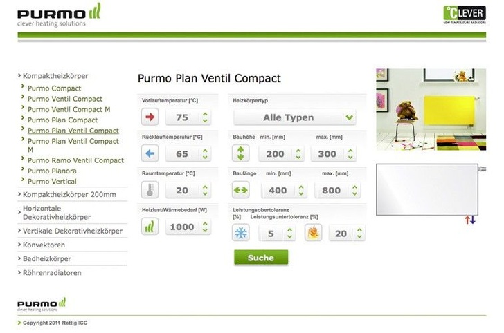Purmo: OnlineLeistungs­kalkulator für NiedrigtemperaturHeizkörper. - © Purmo
