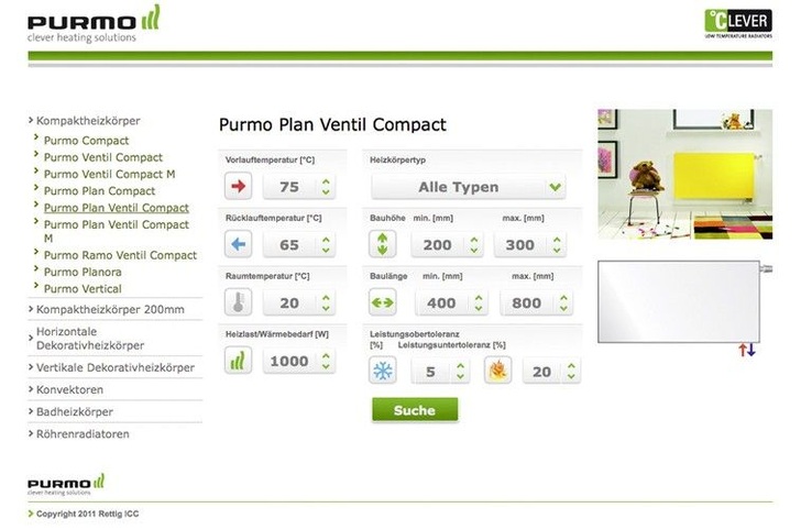 Purmo: OnlineLeistungs­kalkulator für NiedrigtemperaturHeizkörper.