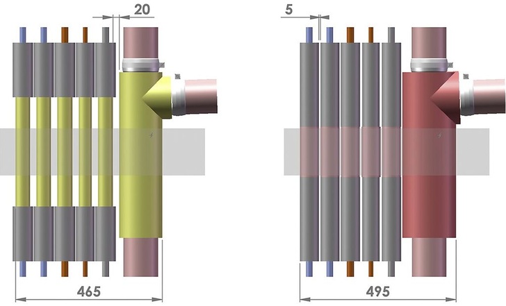 Beispielabschottung mit Missel Brandschutz-Dämm-Manschetten R90 (links) und mit Wettbewerbsprodukt (rechts).