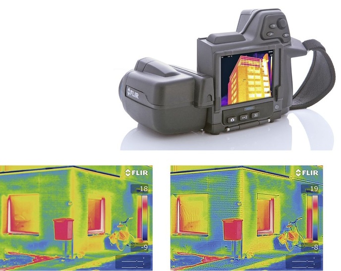 Flir Systems: Wärmebildkamera T440bx. Bauthermografie ohne (oben) und mit MSX-Funktion. - © Flir Systems
