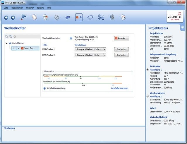 Valentin: Screenshot von PV*SOL basic 6.0. - © Valentin
