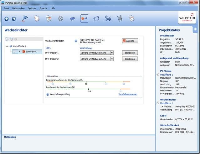 Valentin: Screenshot von PV*SOL basic 6.0.