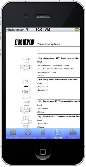 Die Rubrik „Katalog“ in der Oventrop-App.
