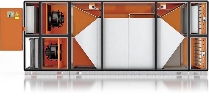 Abb. 1 Das Adconair Zentralklimagerät von Menerga ist die erste frei konfigurierbare RLT-Anlage mit Gegenstrom-Plattenwärmeübertrager. - © Menerga
