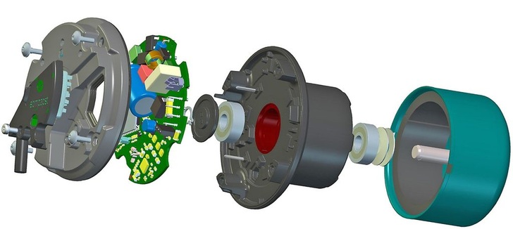 Abb. 1 Explosionsmodell: Der permanenterregte Synchronmotor, auch bürstenloser Gleichstrommotor oder EC-Motor genannt. - © ebm-papst
