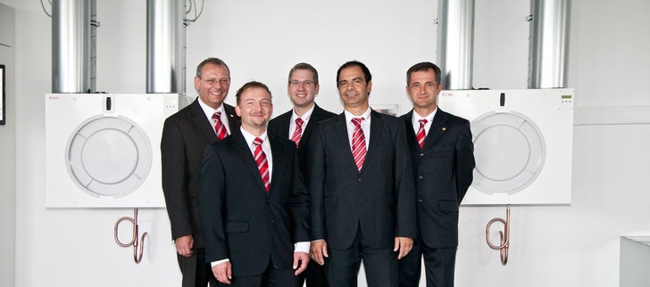 Dimplex-Lüftungsteam (v.l.): Vertriebsleiter Lüftung Karl Stuhlenmiller und die Außendienstmitarbeiter Nico Picker (Osten), Ralph Stellamans (Norden), Antonio Piras (Westen) und Dirk Riecke (Süden).