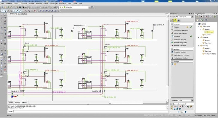 Screenshot der Haustechnik-Planungssoftware Kemper Dendrit Studio 2012.