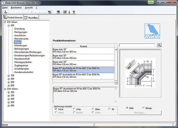 Raab: Screenshot vom Raab-CAD-Browser.