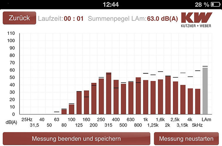 Kutzner + Weber: Screenshot der Schallmess-App.