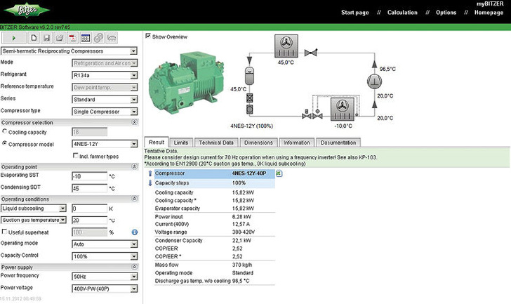 Bitzer: OnlineVariante der Bitzer-Auslegungssoftware.