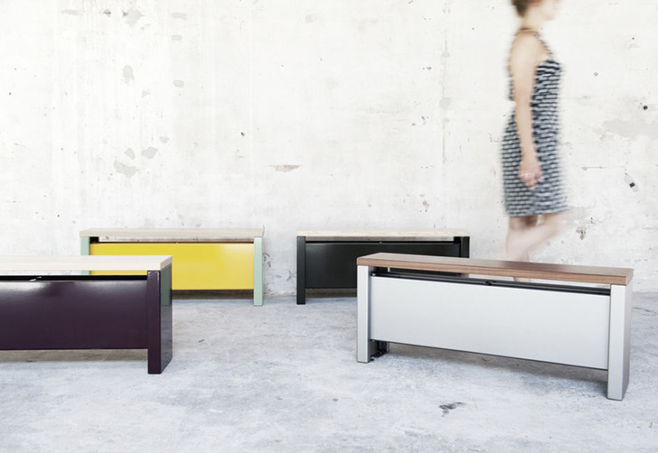 Hudevad: Heizkörperbank mit ­individuell ­gestaltbaren Sitzflächen.