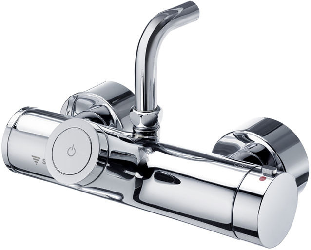 Schell: Duscharmatur Vitus mit drucksensitivem CVD-Taster und seitlichem Thermostat.