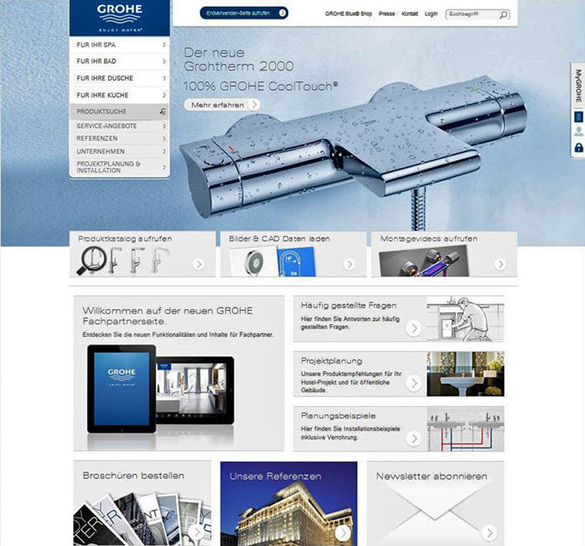 Grohe: Startseite des Fachpartnerbereichs.