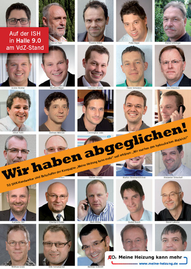 Plakat mit KampagnenBotschaftern für den Hydraulischen Abgleich.