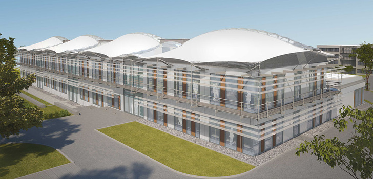 Abb. 1 Visualisierung des im Bau befindlichen Energy Efficiency Centers des ZAE Bayern in Würzburg. Die Eröffnung ist im Mai 2013 geplant.