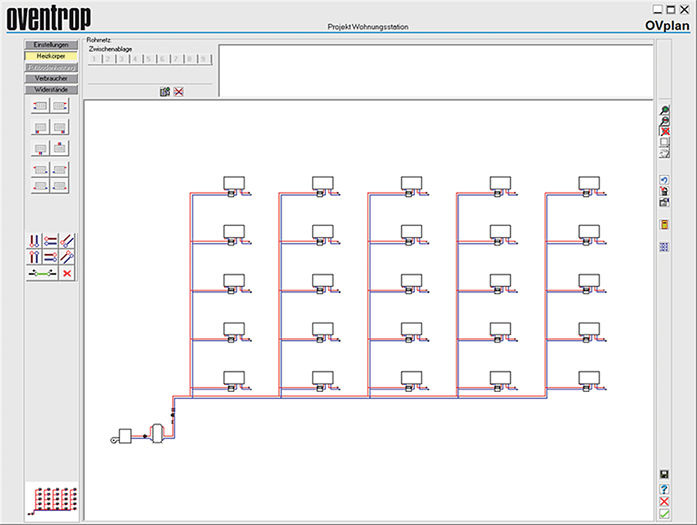 Oventrop: Hydraulische Auslegung in OVplan für ein Objekt mit Regudis-W-Wohnungsstationen. - © Oventrop
