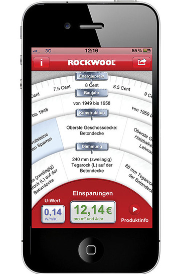 Rockwool: Die App EinsparRadgeber errechnet den Effekt verschiedener Dämmmaßnahmen.