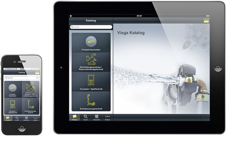 Viega: Die Katalog-App stellt alle wichtigen Infos zu über 17 000 Artikeln zur Verfügung. - © Viega
