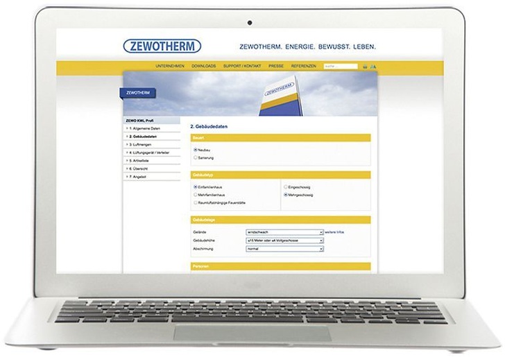 Zewotherm: Berechnungstool für die kontrollierte Wohnungslüftung.