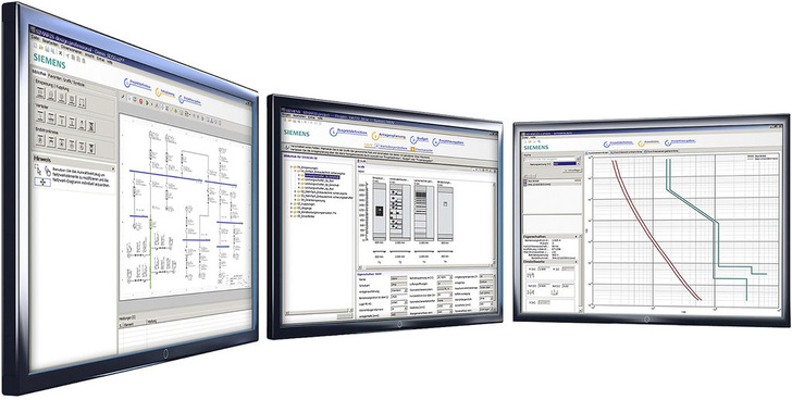 Abb. 1 Softwaretools Simaris design, Simaris project und Simaris curves für die Planung der elektrischen Energieverteilung.