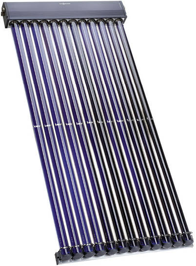 Viessmann: Vakuum-Röhrenkollektor Vitosol 300-T mit zweiseitiger Antireflexbeschichtung und Temperaturabschaltung.