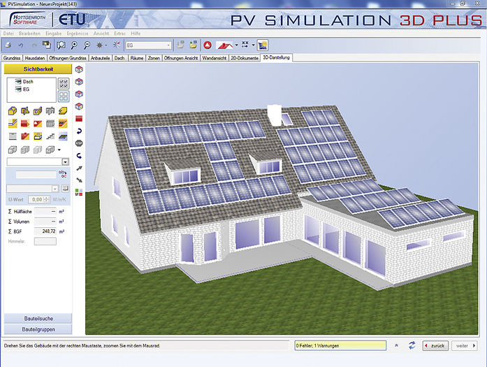 Hottgenroth/ETU: PV-Simulation 3D mit Kopplung an die Software Wärmepumpen-Simulation.