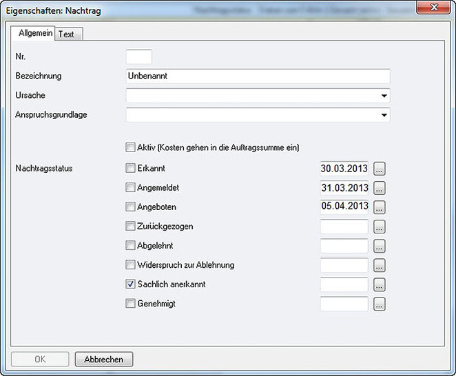 Dokumentation von Nachträgen in Orca AVA 2013.