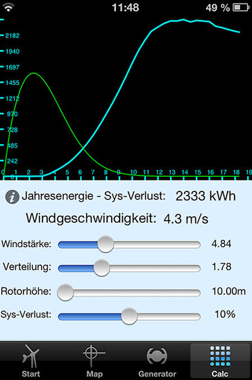 Kleinwindkraft-Portal: Ergebnis­darstellung der App Wind Power. - © Kleinwindkraft-Portal
