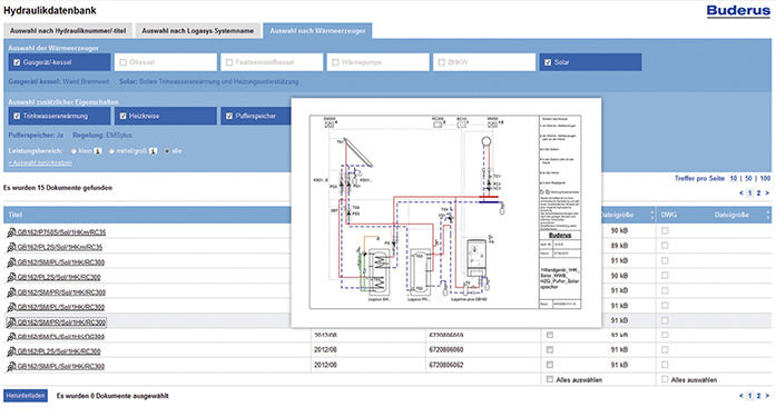 Rund 350 ausführungsreife Planungen sind in der neuen Buderus-Hydraulikdatenbank hinterlegt.