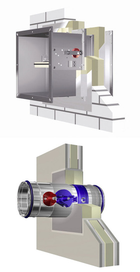Trox-Weichschottlösung: Einbau der FK-EU in Massivwand (oben) und der FKRS-EU in Leichtbauwand.