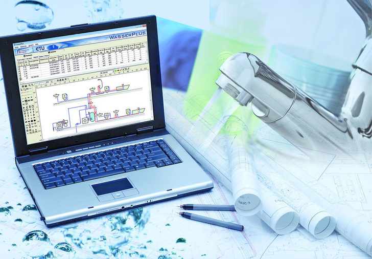 Abb. 1 Auf der DIN 1988-300 basierende Software ­unterstützt Planer und Installateure bei der ­bedarfsgerechten Trinkwassernetz-Auslegung und sorgt für hygienisch einwandfreie Voraus­setzungen in der Trinkwasser-Installation.