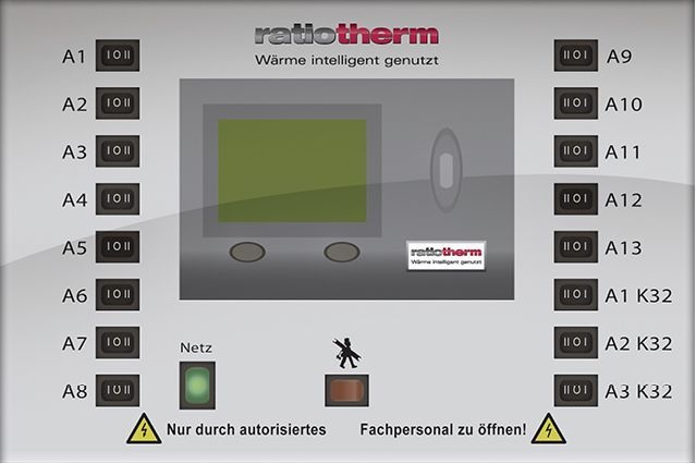 ratiotherm: Zentralregler rZR mit hoher Betriebs- und Bedien­sicherheit durch Hand-0-Automatikschalter. - © ratiotherm
