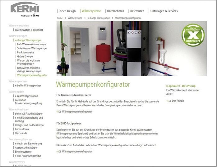 Kermi: Wärmepumpenkonfigurator auf www.kermi.de