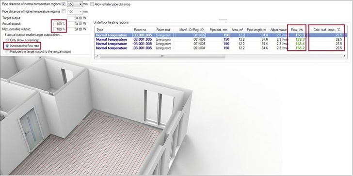 Data Design System: Bei der Berechnung von Fußbodenheizungen erhält der Anwender zusätzliche Möglichkeiten (hier englische Version). - © Data Design System
